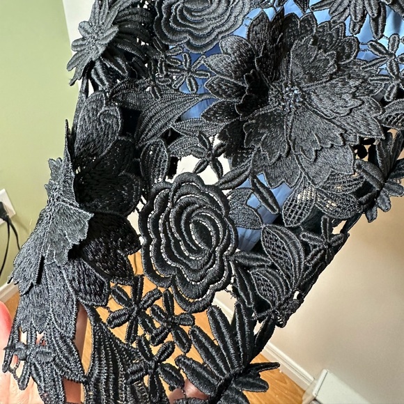 Milly Black & Blue 3D Floral Lace Overlay Dress Size 10 - Picture 3 of 10